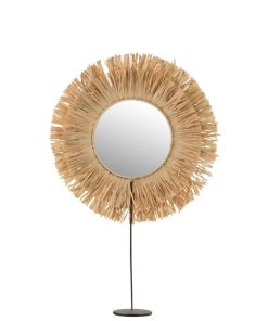 MIROIR SUR PIED ROND ROTIN RAPHIA NATUREL