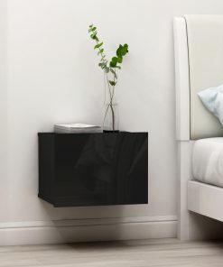 Lot de 2 tables de chevet en bois noir laqué 2 tiroirs (MARKETPLACE)