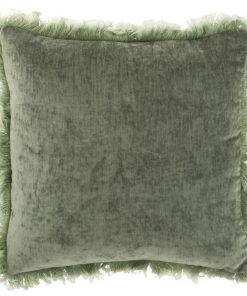 Coussin carré franges Amino – polyester – Kaki 46×46
