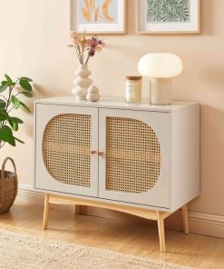 Buffet vintage en cannage gris