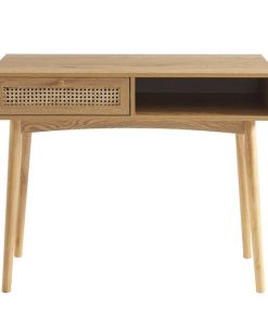 Bureau effet chêne et cannage rotin 1 tiroir L100cm