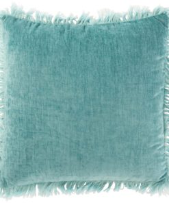 Coussin carré franges Amino – polyester – Turquoise 46×46