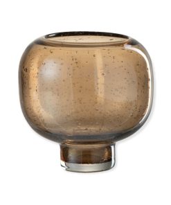 Vase sur pied rond Arulo – Verre – Ambre – S 16×16