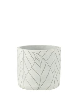 CACHEPOT FEUILLE CERAMIQUE BLANC/ARGENT SMALL