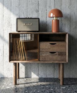 Meuble d’Appoint 2 Tiroirs Vitre Ixia 80x38x70cm